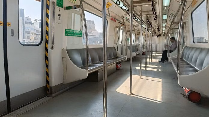 Air-conditioned Jaipur Metro train interior with comfortable seating and modern amenities
